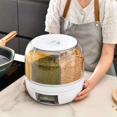 Rotating Rice Storage Container: Insect and Moisture-Proof Sealed Jar with Partition for Grain Preservation