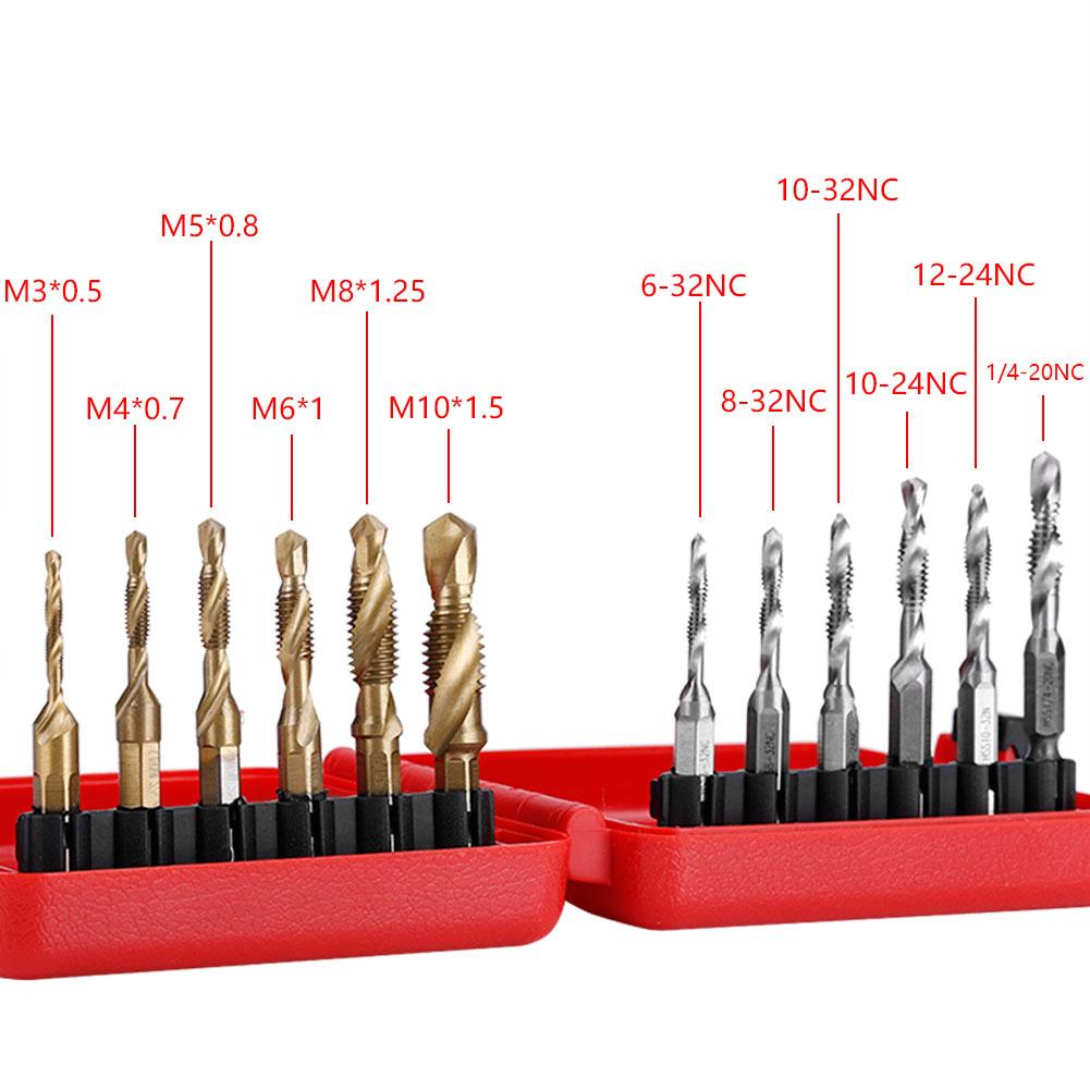 HSS Drill and Tap Bits Set, Hex Shank Thread Tap Screw M3-M10, Tapping Tool,  Plated   & Inch Drill Bits for Threading Taps Extractors, for Quick