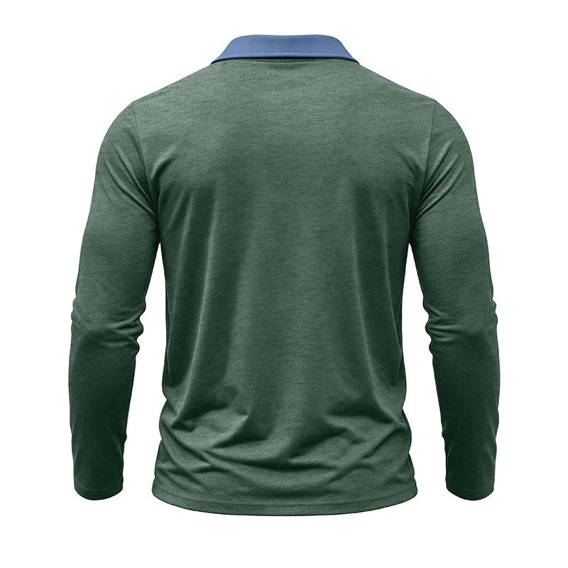 Mens Casual Long Sleeve Polo Shirts Contrast Lapel Button T Shirt with Chest Pocket Solid Color Daily Business Tops