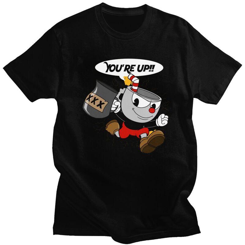 

Модная футболка Cuphead на заказ для мужчин, с коротким рукавом, из чистого хлопка, повседневная, с мультяшным персонажем из игры, летняя футболка - Мужская летняя... S разноцветный