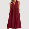 Cotton Sleeveless Vneck Dress With Color Block Pleats For Casual Wear