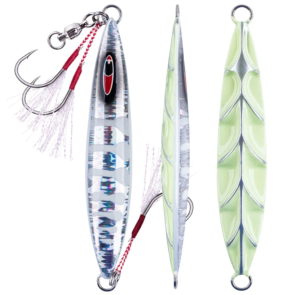 Goture Luminous Metal Jig Slow Jigging for Offshore Short Red and Set Set, Fishing, Fishing, Hairtail, Snapper, Yellowtail, Tuna, Amberjack, 150g,