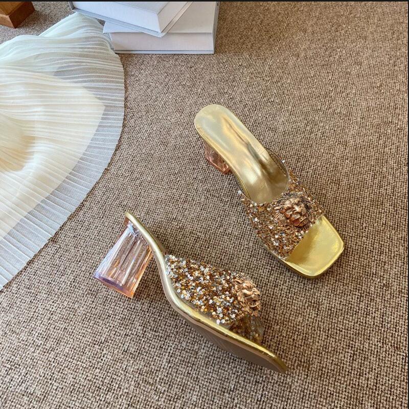 Designer chunky diamond sandals women wear new summer flip-flops large size women sandals 41-43 T28