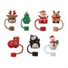 KX4B Christmas Decorations 7pcs Straw Cover for Tumbler Cup Silicone Straw Decor