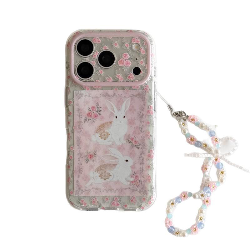 Pastoral Pink Rose Rabbit iPhone 17/16ProMax/15Pro Case for Women