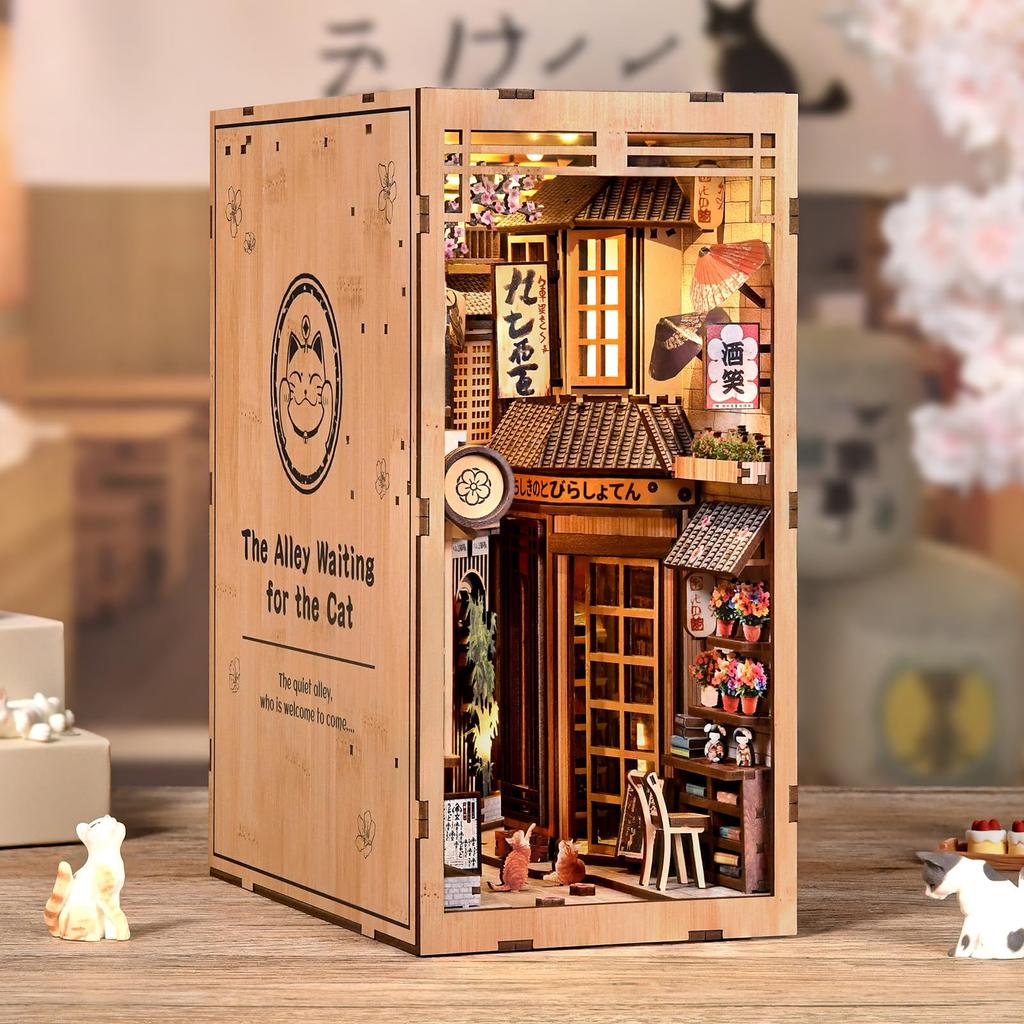 Wooden DIY Dollhouse Miniature 3D Bookstand Holiday Gift Architectural Scenario (Nekomachi no Kokogo)