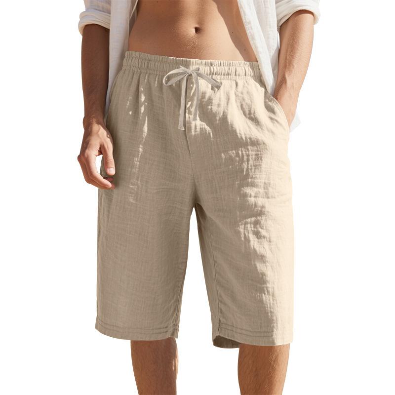 Herren Leinen Shorts Elastischer Bund Schnelltrocknende Shorts Herren Einfarbige Atmungsaktive Wadenlange Hose Mann Leichte Tägliche Strandshorts Sommerhosen