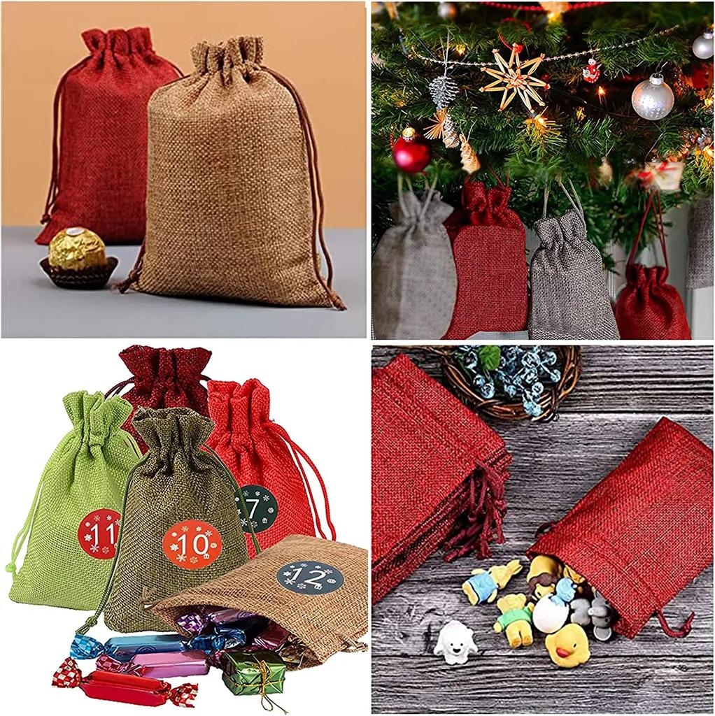 10/5Pcs Jute Drawstring Natural Burlap Bag Jute Gift Bags Multi Size Jewelry Packaging Wedding Diy Burlap Bags Customizable Logo