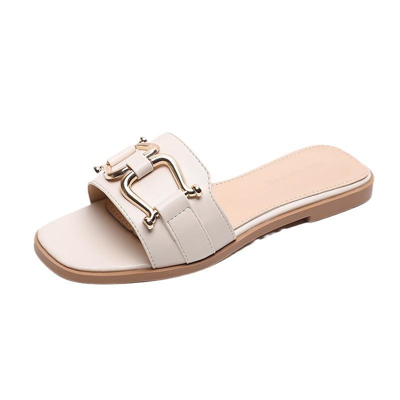2025 New Slippers Wear Fairy Style Simple Large Size Sandals Korean Version of Foreign Trade Temperament One Word Cool Slippers Woman