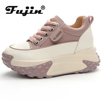 Fujin 7cm Genuine Leather Platform Wedge Fashion Women Spring Well-fitting Autumn Chunky Sneakers Shoes Breathable Mixed Color