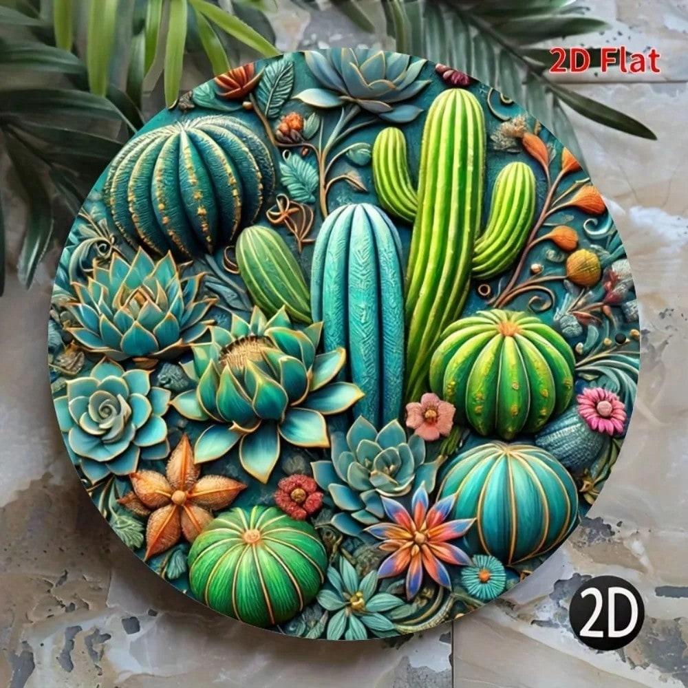 

2D Flat Metal Tin Sign Cactus Print Decorative Art for Kitchen Coffee Bar 20x20 разноцветный