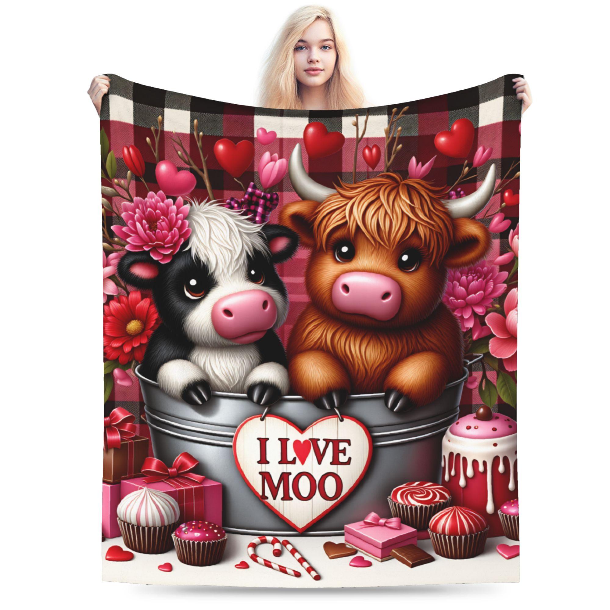 Highland Cow Themed Soft Warm Blanket  Children Plush Throw Blanket Fluffy Couch Chair Flannel Bedspread Sofa Bed Cover 30x40in