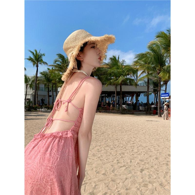 Γυναικεία Καλοκαιρινά Vintage Μονόχρωμα Ακανόνιστα Φορέματα Διακοπών με Ιδιότροπο Χαλινό