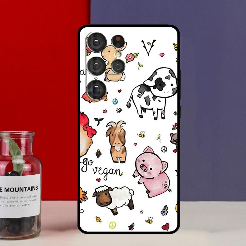 Vegan Pattern Funda Case For Samsung Galaxy S25 Ultra S9 S10 S20 S21 S22 Plus S23 Ultra S24 FE Phone Cover