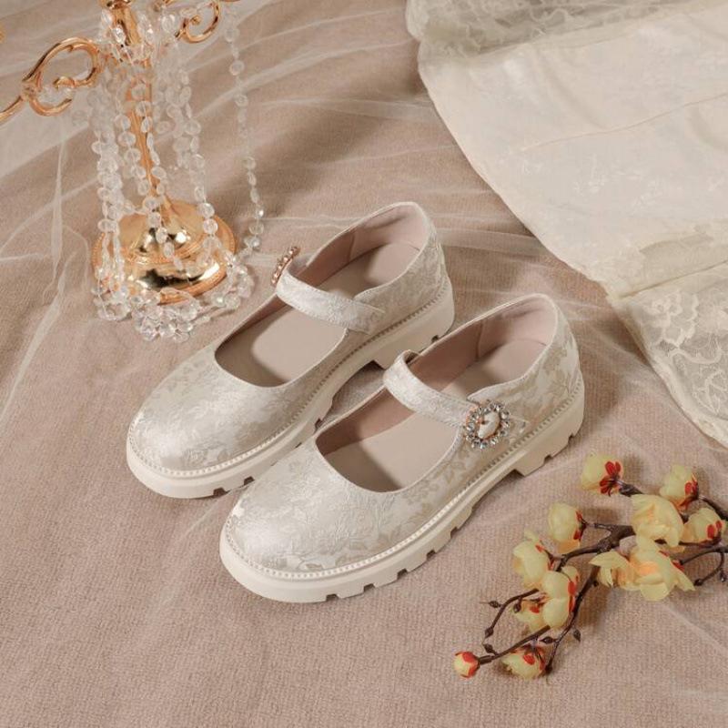 New Chinese Style Girls Single Shoes Platform Girls Student Shoes Buckle Retro Children's Hanfu Shoes Four Seasons Princess Shoes