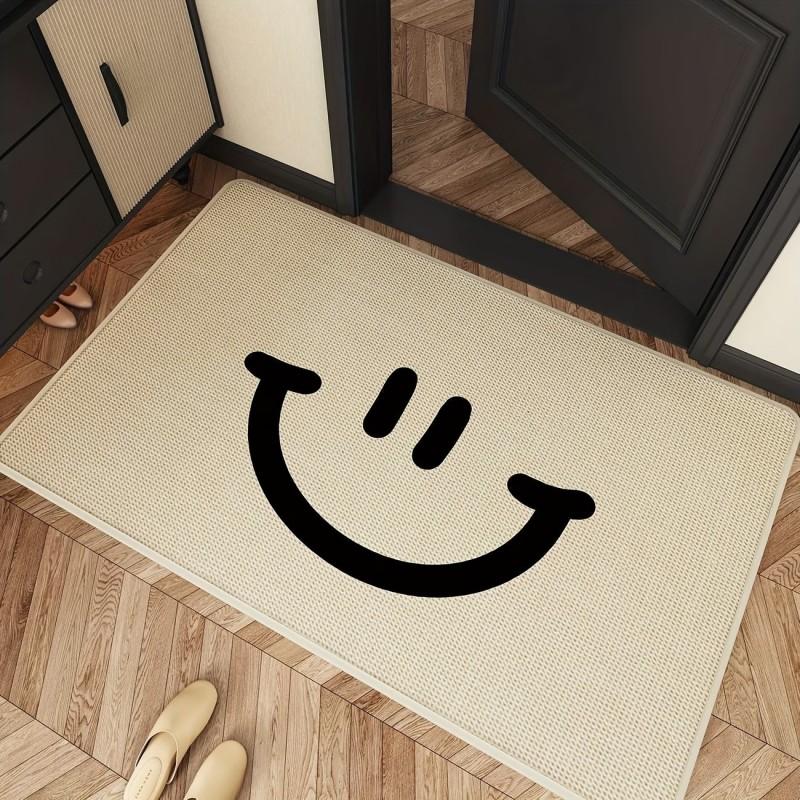 Hallo Smiley-Gesicht Gewebte Textur Fußmatte Fröhliches Willkommensdesign Rutschfest Waschbarer Eingangsteppich