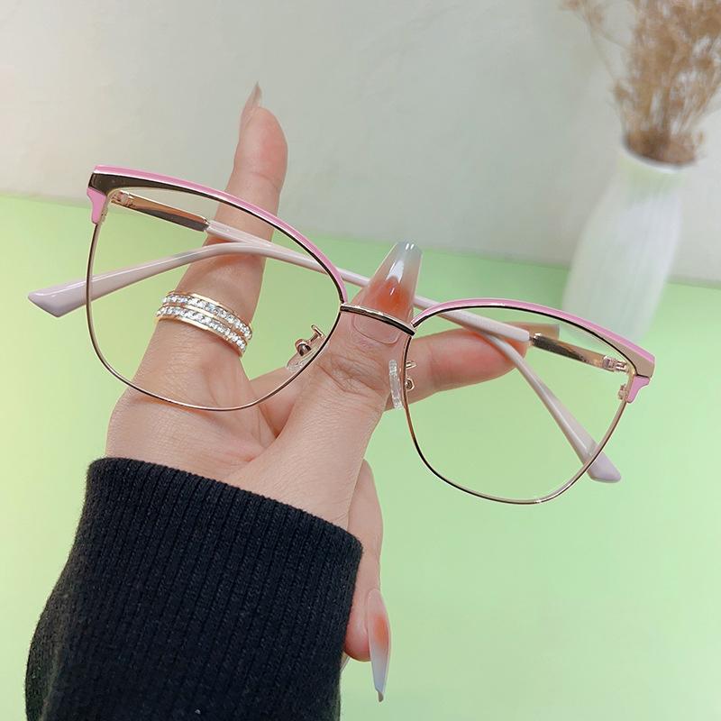 New Color Change Anti-blue Light Glasses Retro Metal Fashion Cat Eye Flat Light Mirror Men And Women 56016