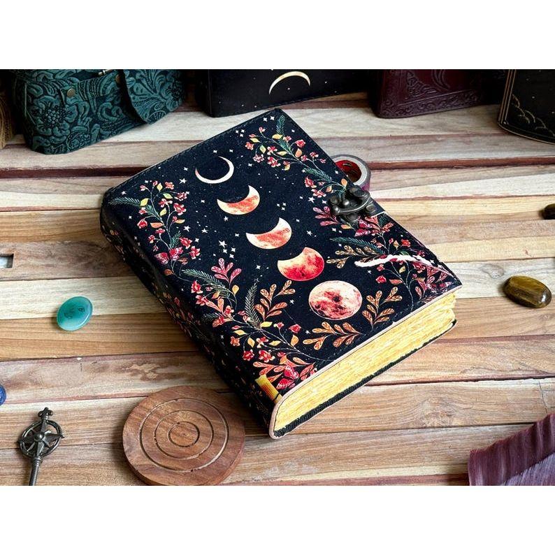 Moon Phase Vintage Leather Journal for Men & Women 200 Pages of Antique Handmade Deckle Edge Paper, Leather Sketchbook, Christmas Gift