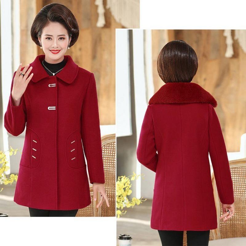 Palton de lână de iarnă de lungime medie pentru mamă - Larg, la modă și extra gros pentru femei