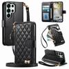 Portfel Etui Crossbody do Samsung Galaxy S26 S25 Edge S24 S23 FE S22 Ultra, Pikowane Etui z Klapką, Zamykane na Zamek Błyskawiczny, Uchwyt na Karty, Pasek Sznurek