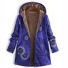 Printed Hooded Long Sleeve Coat Oversized Vintage Women Autumn Winter Warm Plush Jacket Casual