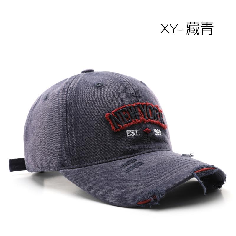

Tide wash hole soft top letter embroidery baseball cap outdoor sun protection shade cap темно-синий