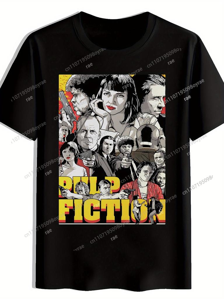 Pulp Fiction Grafikdruck Herren T-Shirt Schwarz Retro Filmplakat Design Rundhalsausschnitt Leichtes Polyester Sommer