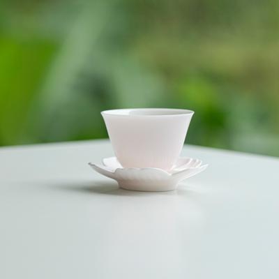 Handmade Pure Glaze Porcelain Gongfu Teacup Set with Coaster Thin China Tea Ceremony Cup for Home Office Tea Drinking