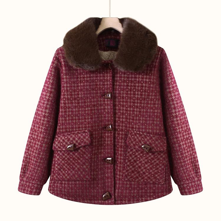 

Middle-aged Fashion Mother Dress Mink Velvet Plaid Jacket Middle-aged and Old Women s Fur Collar Coat Plus Velvet Thickened Grandma Dress XL