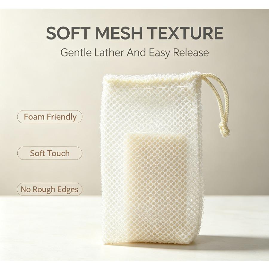 1/2/5pcs Hangable Foaming Soap Net Bag Nylon Mesh Drawstring Storage Pouch Bag Former Exfoliating Soap Saver for Bath Shower Bar