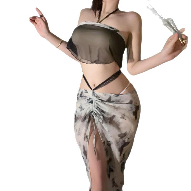 Sex underwear women's sexy ink butterfly print belly pocket pure desire uniform temptation