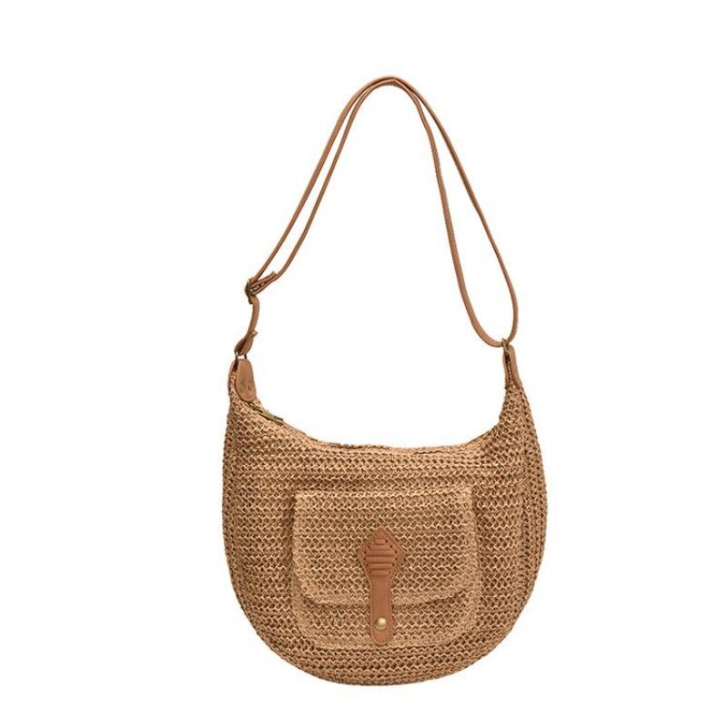 

New large-capacity straw bag, high-end zipper, hand-woven bag, messenger bag, women s seaside beach tote bag. zipper хаки