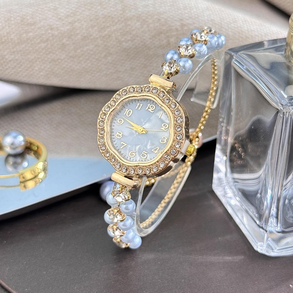 Diamond-Encrusted Case Pull-Open Bracelet Watch Adjustable Strap Chain Watch  Women Girls