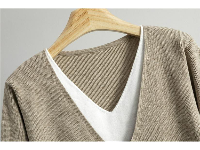 Women's Trendy Two-Piece Set: Drawstring Fake Two-Piece Sweater & Wide-Leg Pants - Long-Sleeved Knitwear for Spring & Autumn