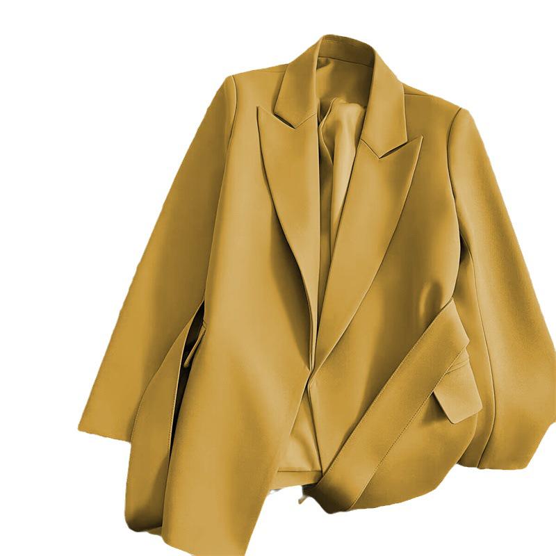 Tie Womens Slim Fit Yellow Suit Jacket 2025 Springautumn Korean Style