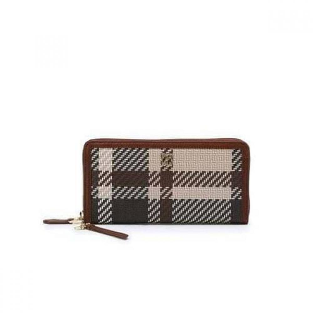 Daks Brown Tartan Check Leather Zip Wallet Dcwa5e210w2