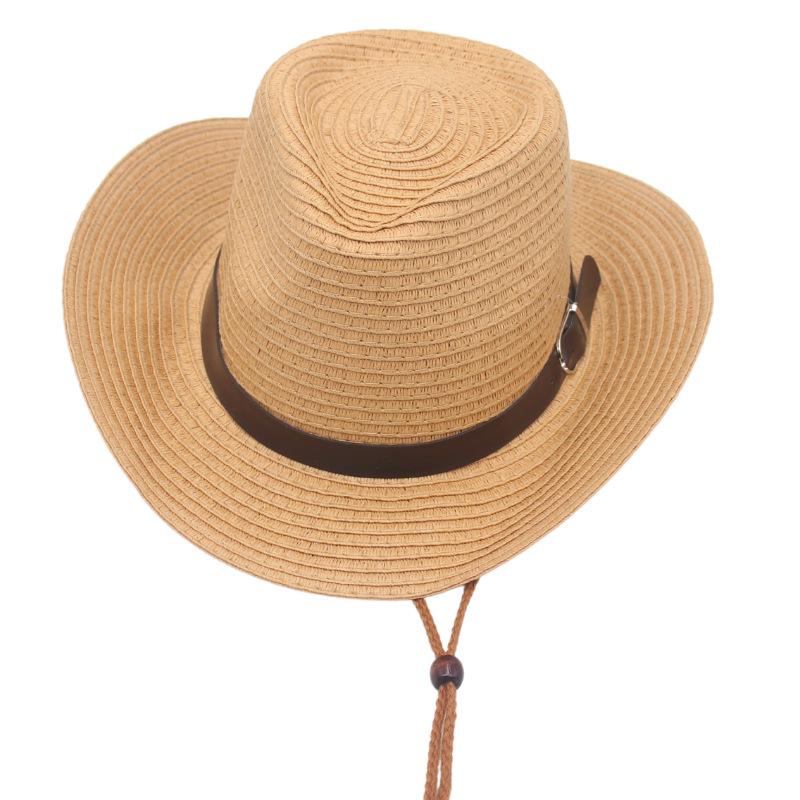 Wide Brim Adjustable Breathable Parent-Child Western Cowboy Straw Hat With Windbreak Rope Small Black Belt UV Protection Hat adult code хаки
