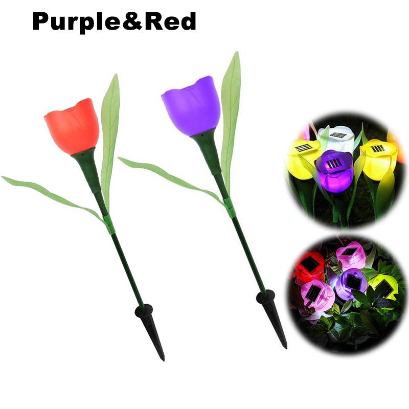 1Pcs Garden Tulip Flower Shape LED Solar Powered Waterproof Tube Lawn Lights Standing Decor for Yard Outdoor Party Xqmg
