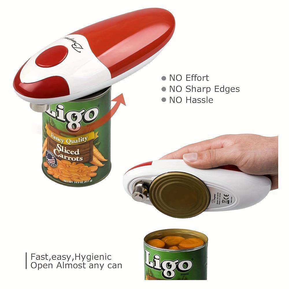 Bangrui Electric Can Opener Hands Free, Battery Operated with Smooth Edge, Red White Design, Ideal for Seniors with Arthritis,Easy Grip Kitchen Gadget