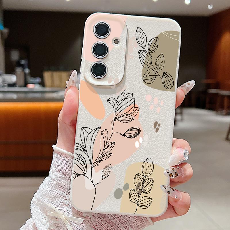 Line Flower Case For Samsung Galaxy A55 A54 A35 A25 A15 5G A16 A53 A52 A34 A14 S20 S21 FE S22 S23 S24 Ultra Capa A56 A26 A36 S25