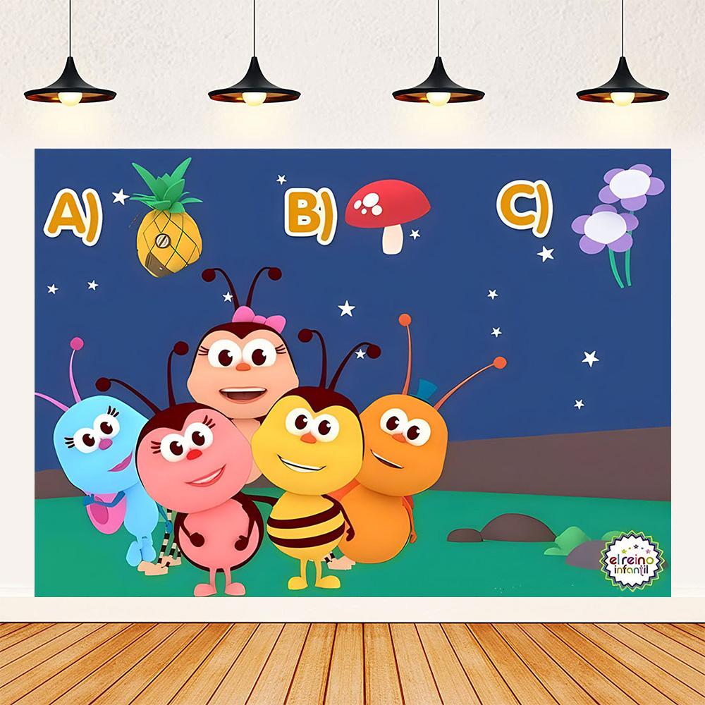 Cartoon Photo Backgrounds Bichi Kids 1st Birthday Party Baby Shower Decoration Rainbow Ant Doll Friends Photo Background