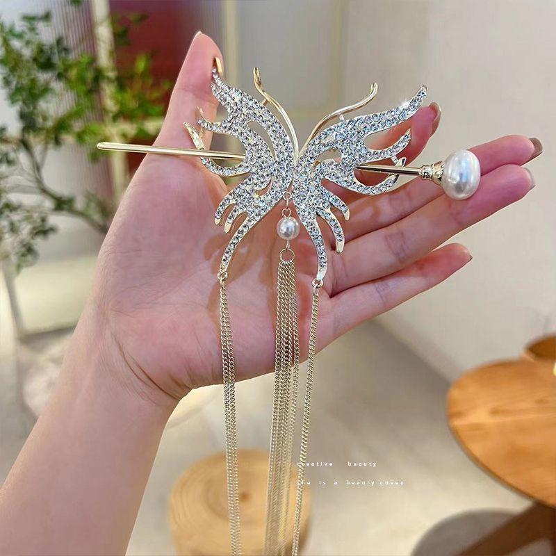 

Женские палочки для волос с жемчужной кисточкой в виде бабочки и стразами для женщин Новые головные уборы Аксессуары для дисковой заколки для волос в китайском стиле