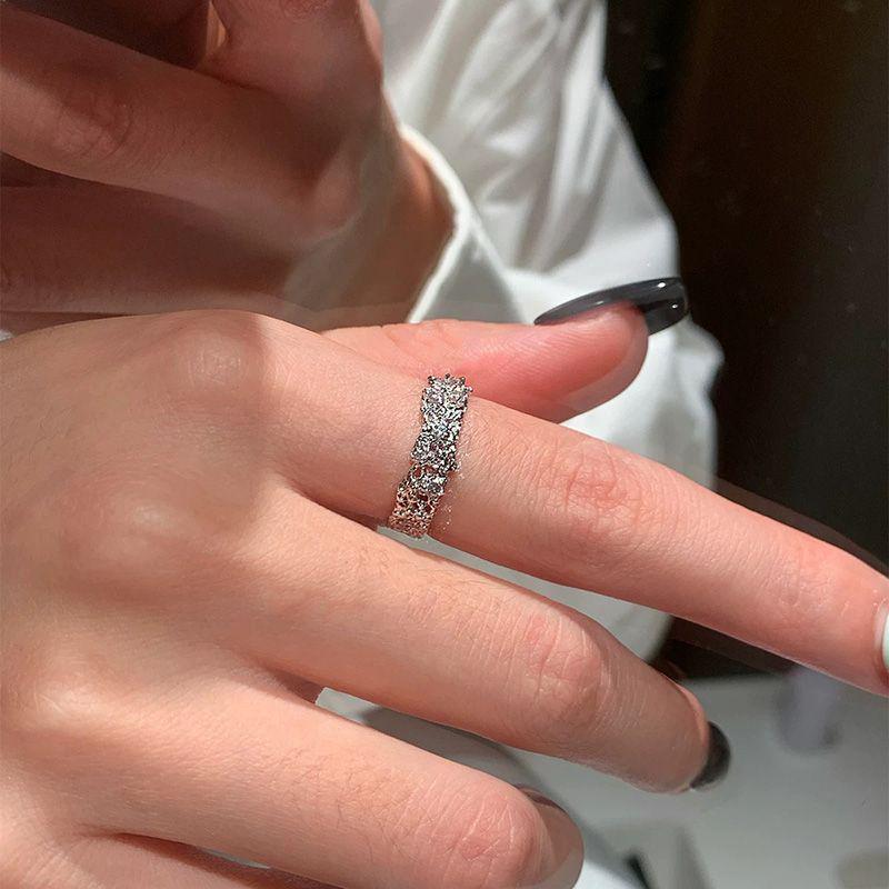 Korean-Style Zircon Geometric Flower Pearl Ring - High-End Fashion Exquisite Jewelry Adjustable