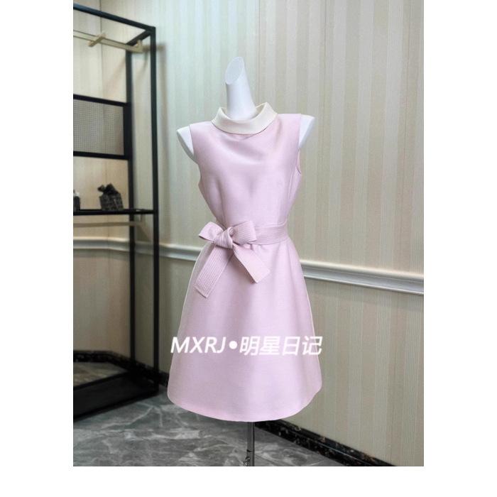 French Hepburn style dress pink sleeveless temperament birthday dress spring and summer S