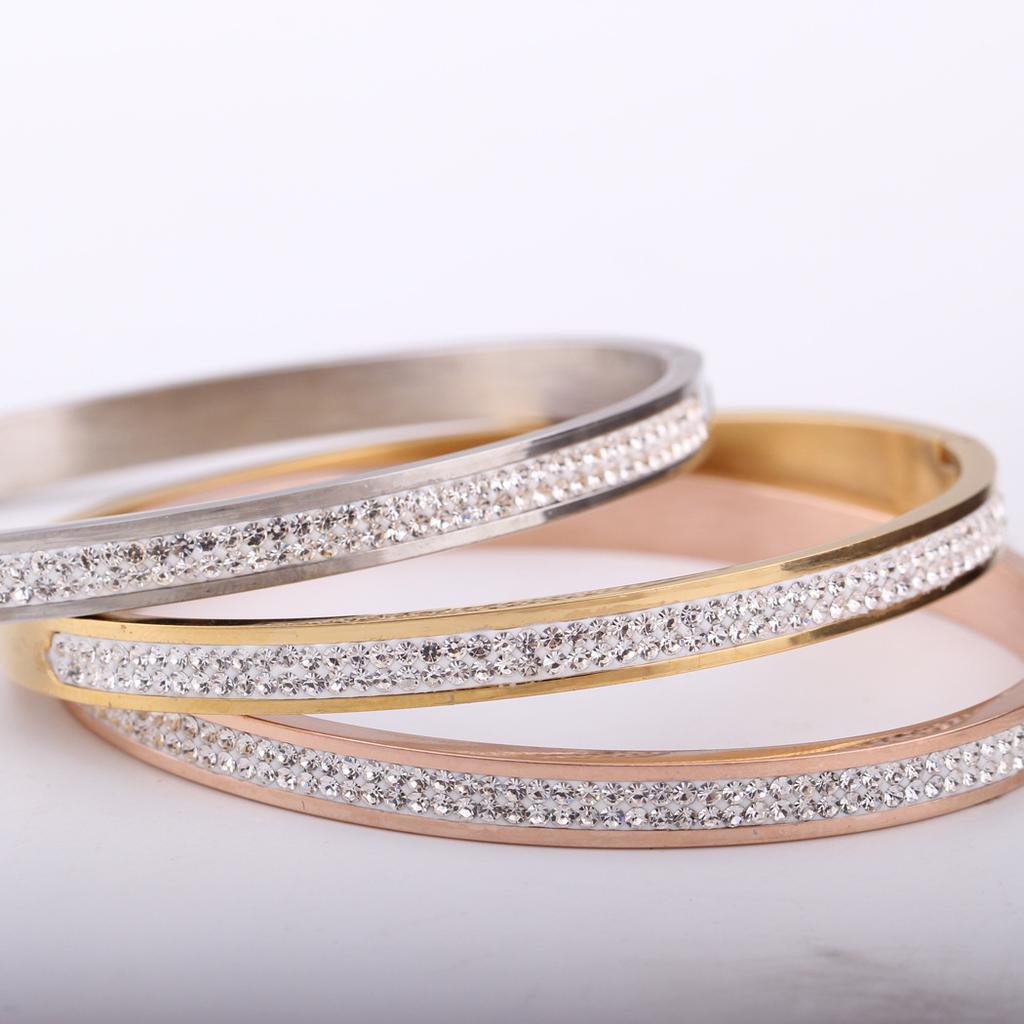 New Ladies' Bracelet Simple Fashion Two Rows Inlaid Zircon Titanium Steel Bracelet