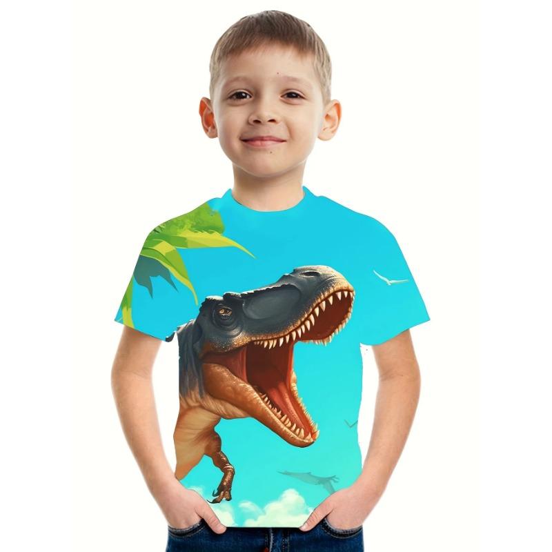 Summer Round Neck 3D Printed Dinosaur Pattern Top Fashionable Casual Short Sleeved Children's Boy T-shirts