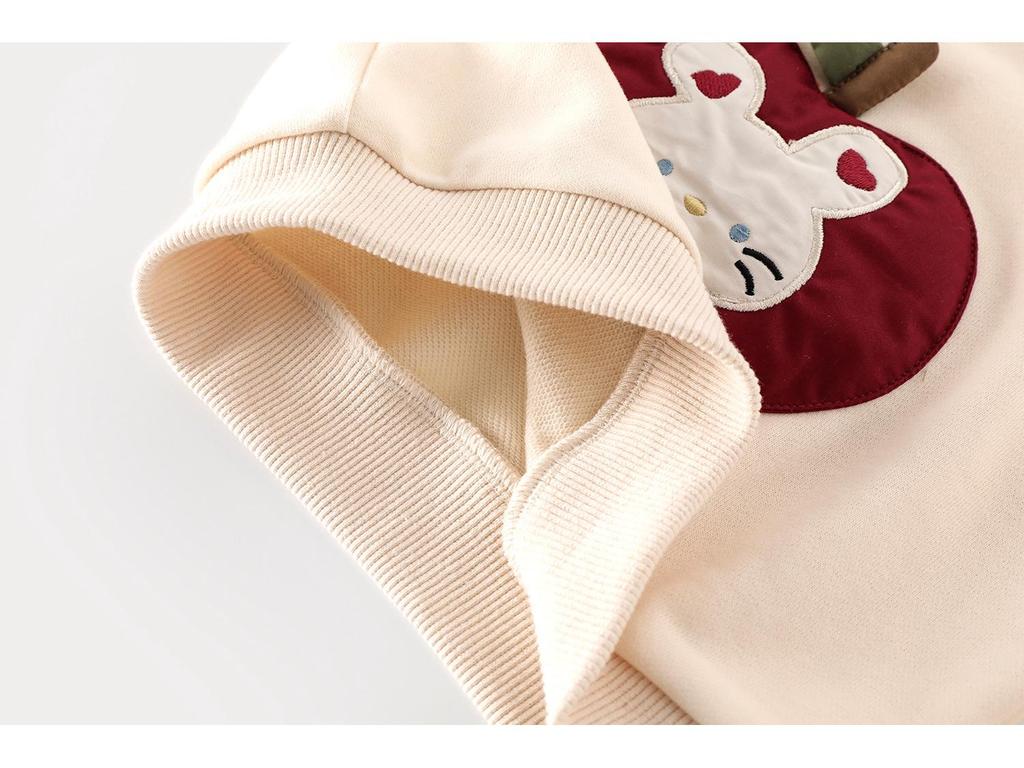 Girls' Fashionable Rabbit Applique Pullover & Apple Sweatpants Set