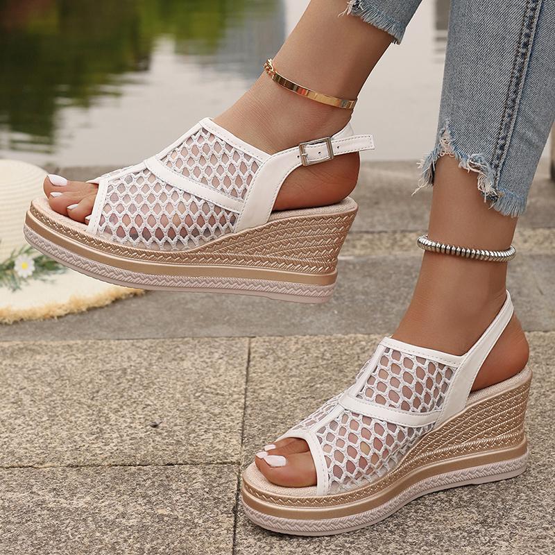 Fashion 2025 New Hollow Out Wedge Heel Sandals Women Summer Peep Toe Platform Sandles Woman Back Strap Thick Sole Rome Shoes Female 43