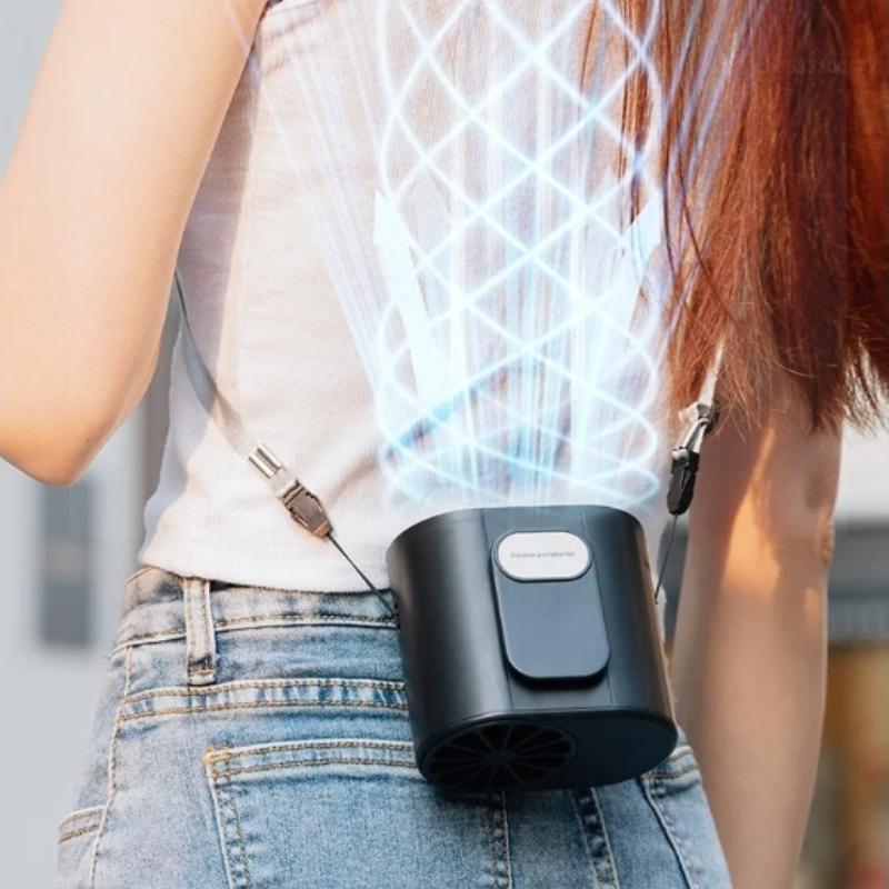 High-speed Waist Hanging Fan Portable Small Fan Outdoor USB Charging Silent Digital Display Mini Neck Hanging Fan Sports Travel
