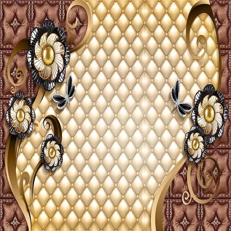 3d Mural Luxury Black Flowers Wallpaper Soft Roll Jewelry Murals Living Room Sofa Bedroom Home Decor 3d Fresco